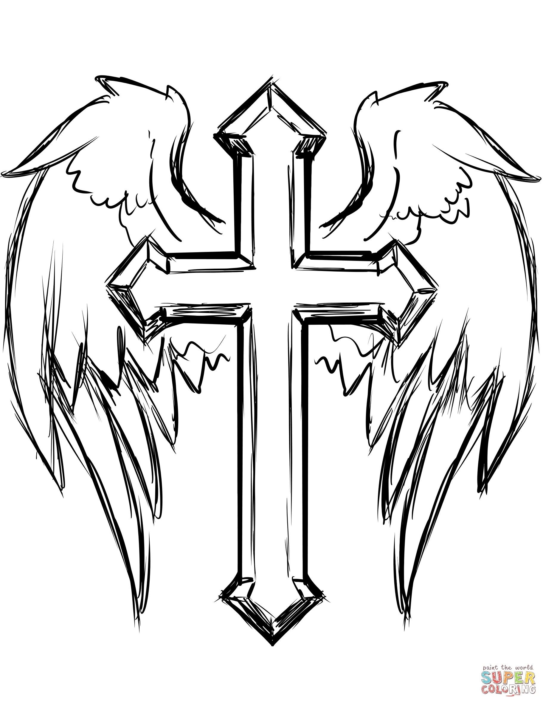 Cross Coloring Pages Fresh Cross With Wings Coloring Page - Free Printable Cross Tattoo Designs