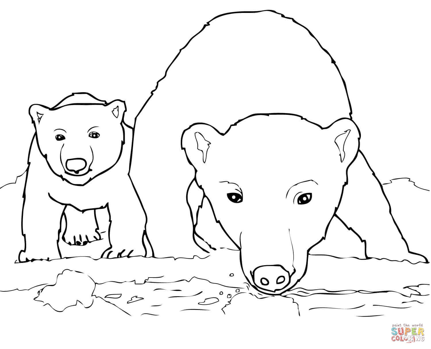 Curious Polar Bear Mother And Cub Coloring Page | Free Printable - Polar Bear Printable Pictures Free