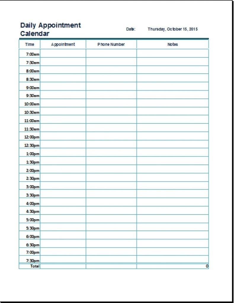 Daily Appointment Calendar Printable Free | Printable Online - Appointment Book Template Free Printable
