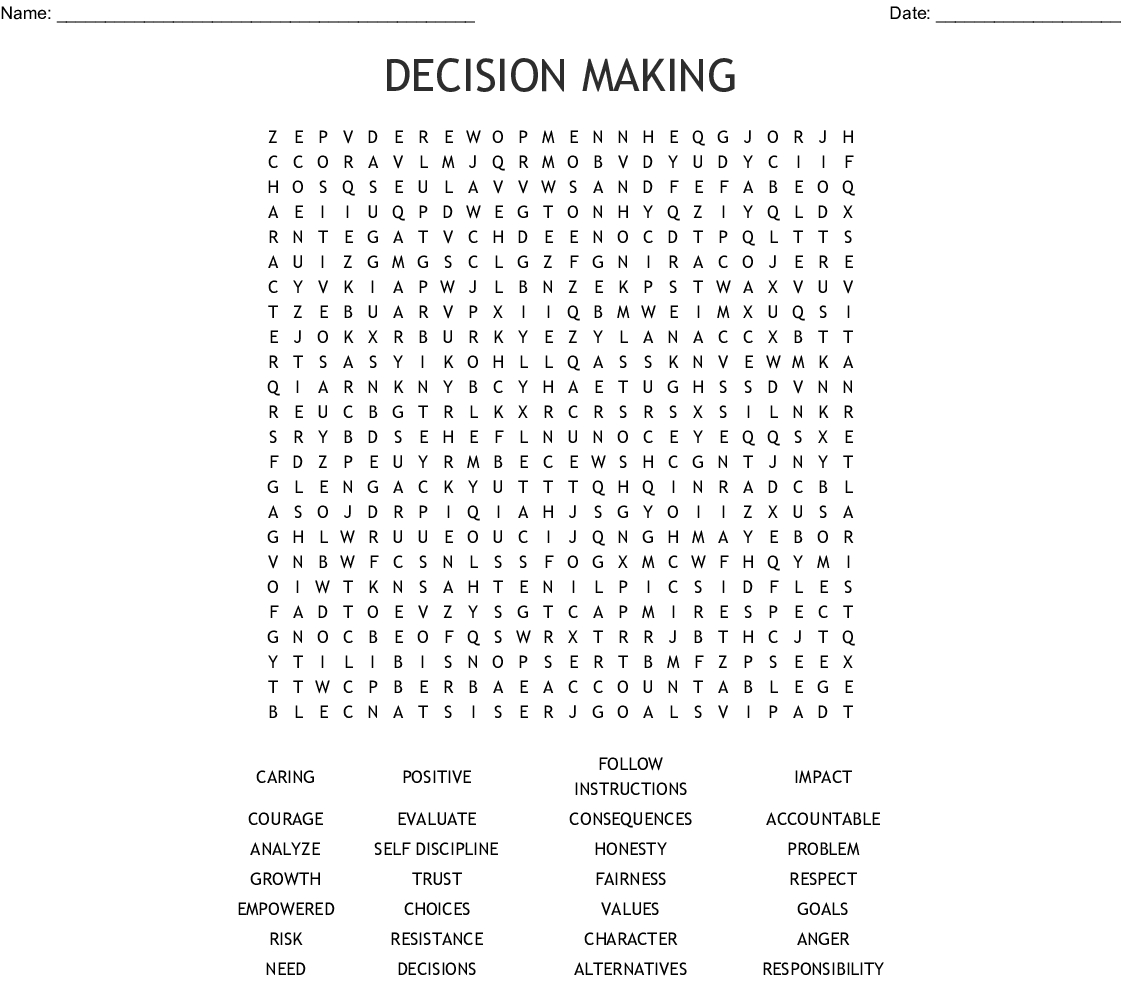 Free Printable Decision Making Word Search