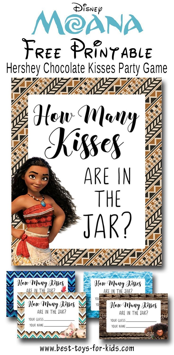 Disney Moana Free Printable Hershey Kiss Stickers, Treat Bag Toppers - How Many Kisses Game Free Printable