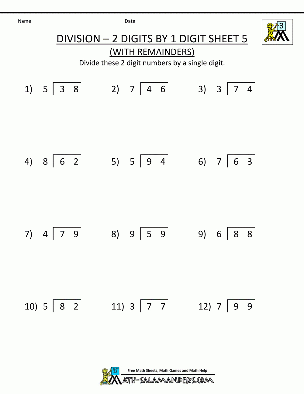 Division Worksheets For 3Rd Grade 2 Digits1 Digit 5. | Math - Free Printable Division Worksheets For 5Th Grade