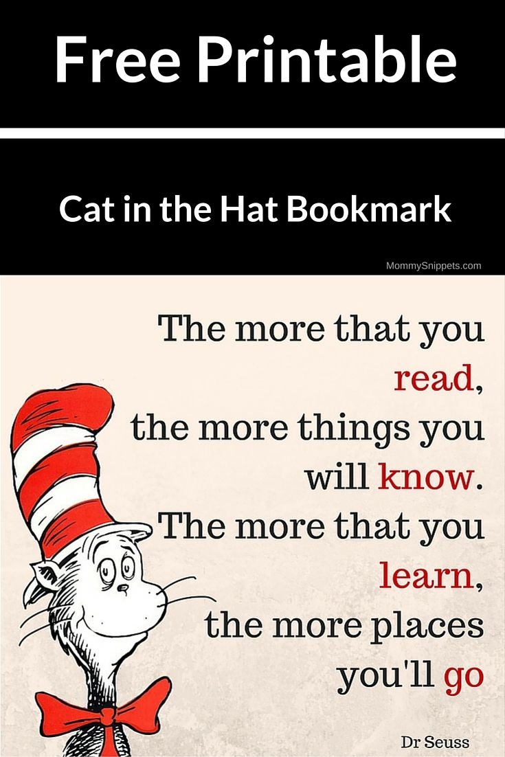 Download Your Free Printable Cat In The Hat Bookmark. | All Things - Free Printable Cat In The Hat Pictures