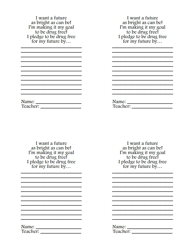 Drug Free Pledge.pdf | Red Ribbon Week | Drug Free, Elementary - Free Printable Drug Free Pledge Cards