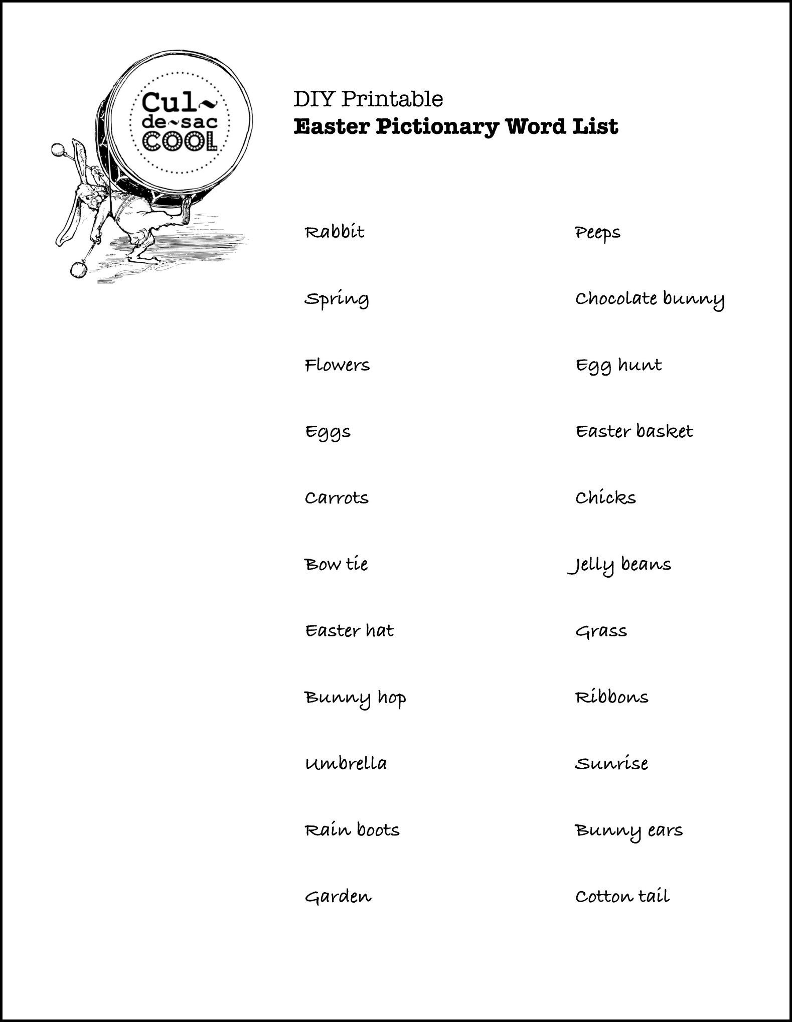 Free Baby Shower Pictionary Word List To Print. printables Click