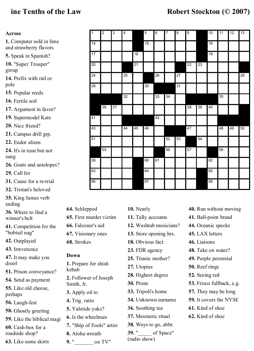 Easy Printable Crossword Puzzels - Infocap Ltd. - Free Printable Crosswords Easy