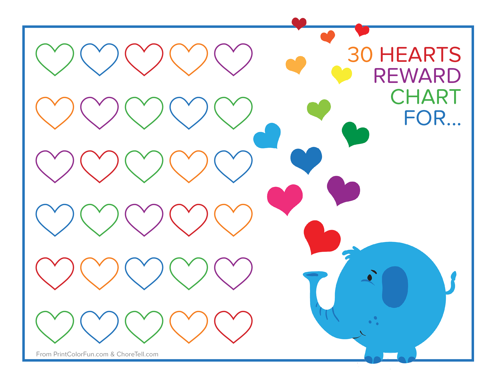 Elephant And Rainbow Hearts Reward Chart - Free Printable Downloads - Free Printable Reward Charts