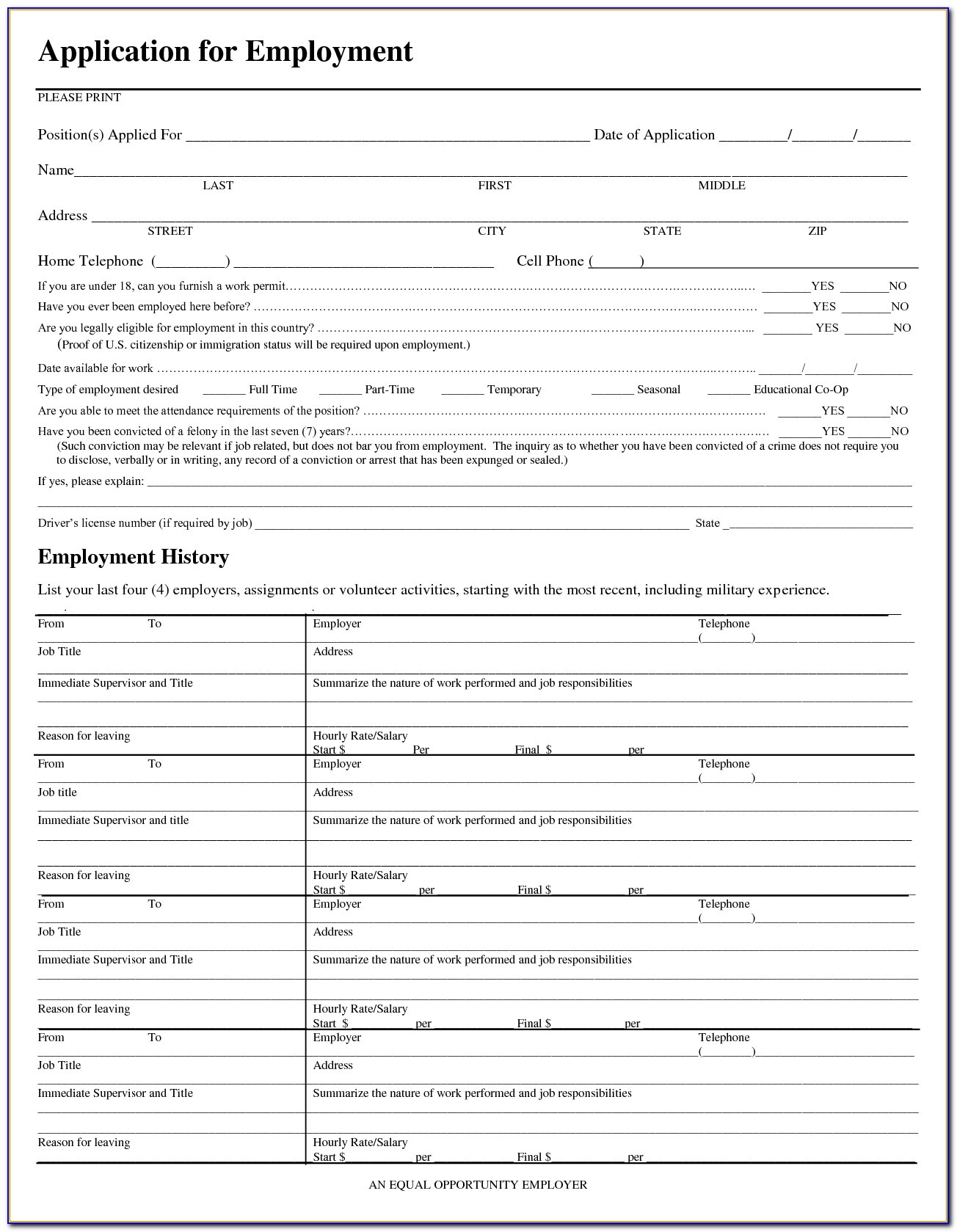 Employment Application Forms Free Printable - Form : Resume Examples - Free Printable Job Application Form