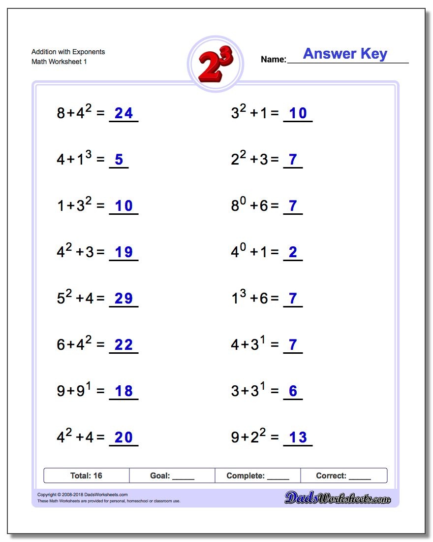 Exponents Worksheets - Free Printable Exponent Worksheets