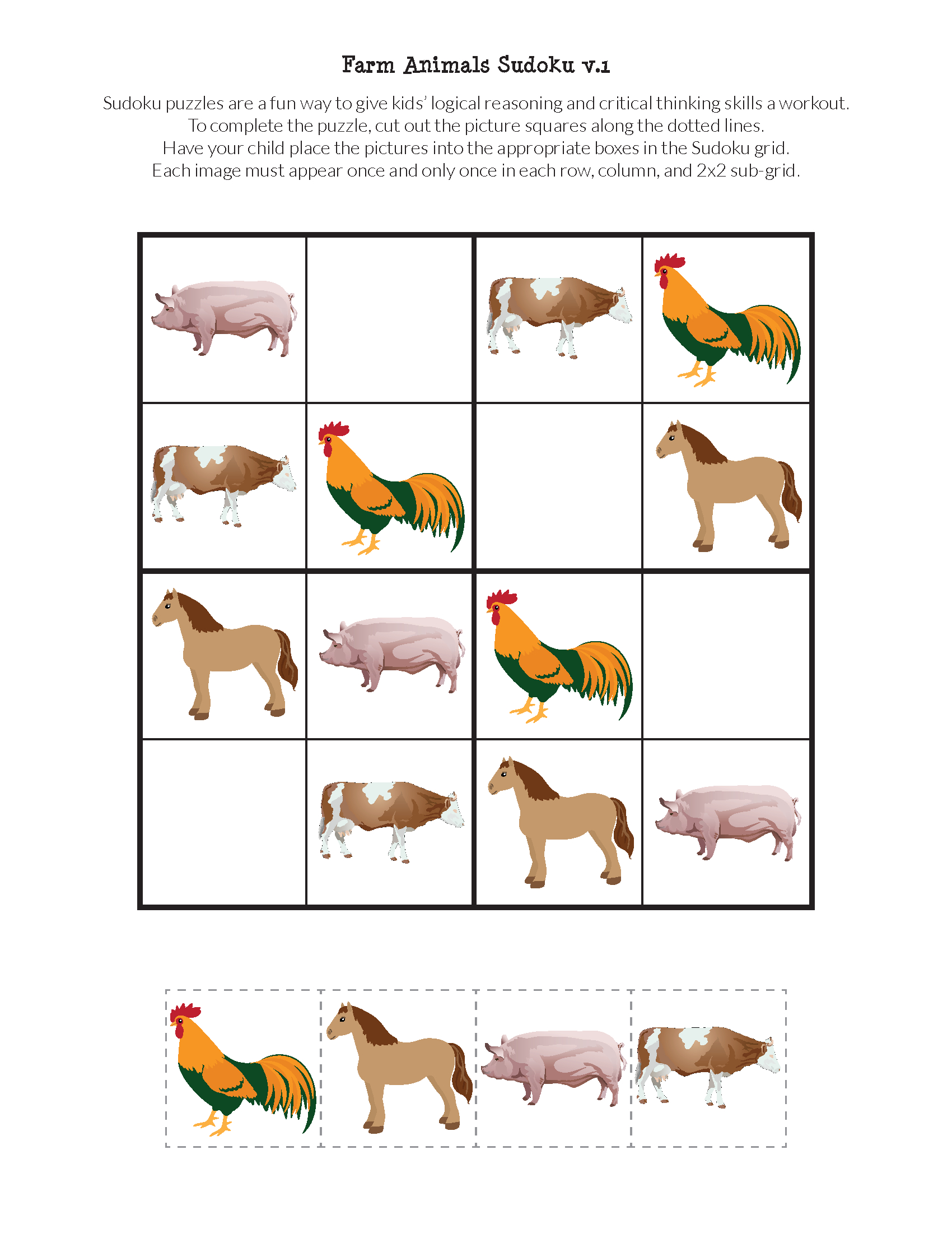 Farm Animals Sudoku Puzzles {Free Printables} - Gift Of Curiosity - Free Printable Farm Animal Pictures