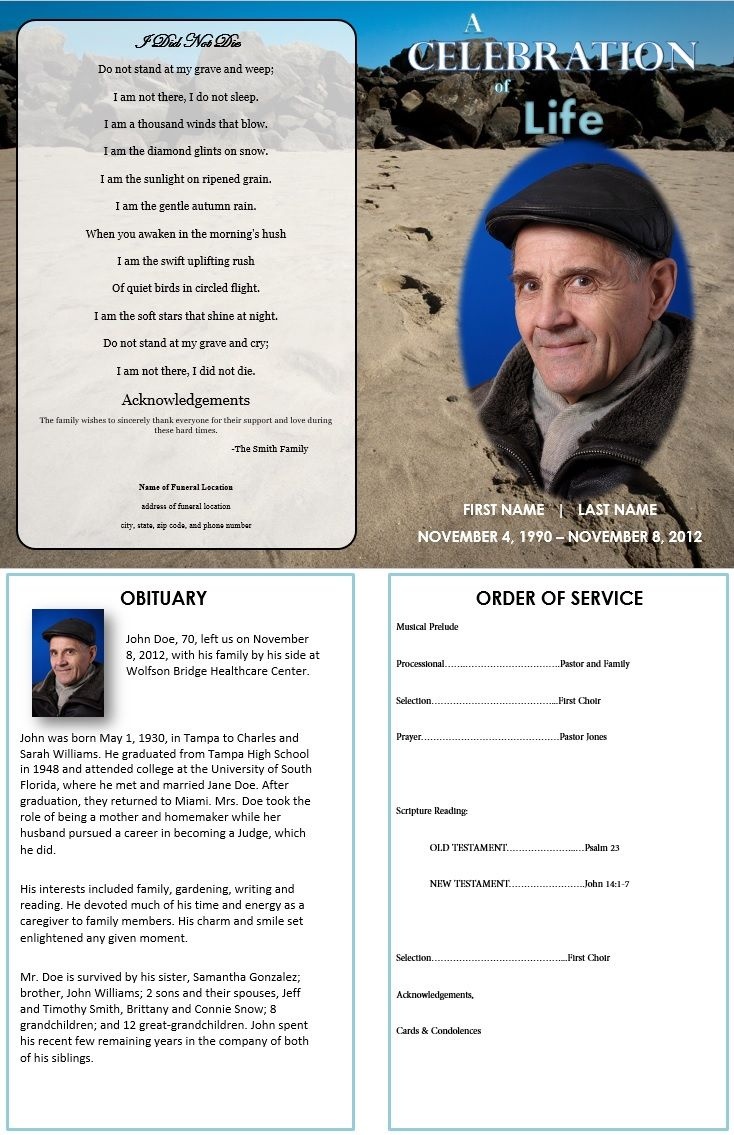 Footprints In Sand | Grief | Funeral Program Template Free, Funeral - Free Printable Funeral Programs