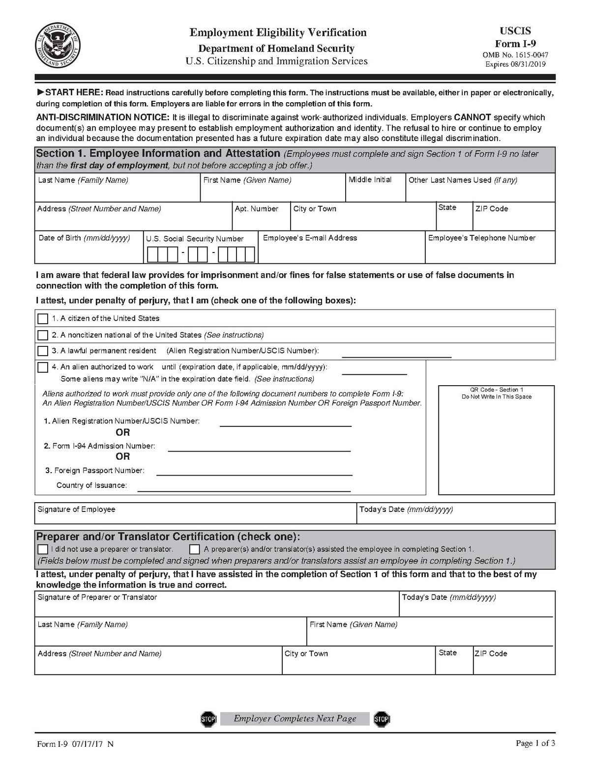 Form I-9 - Wikipedia - Free Printable I 9 Form 2016