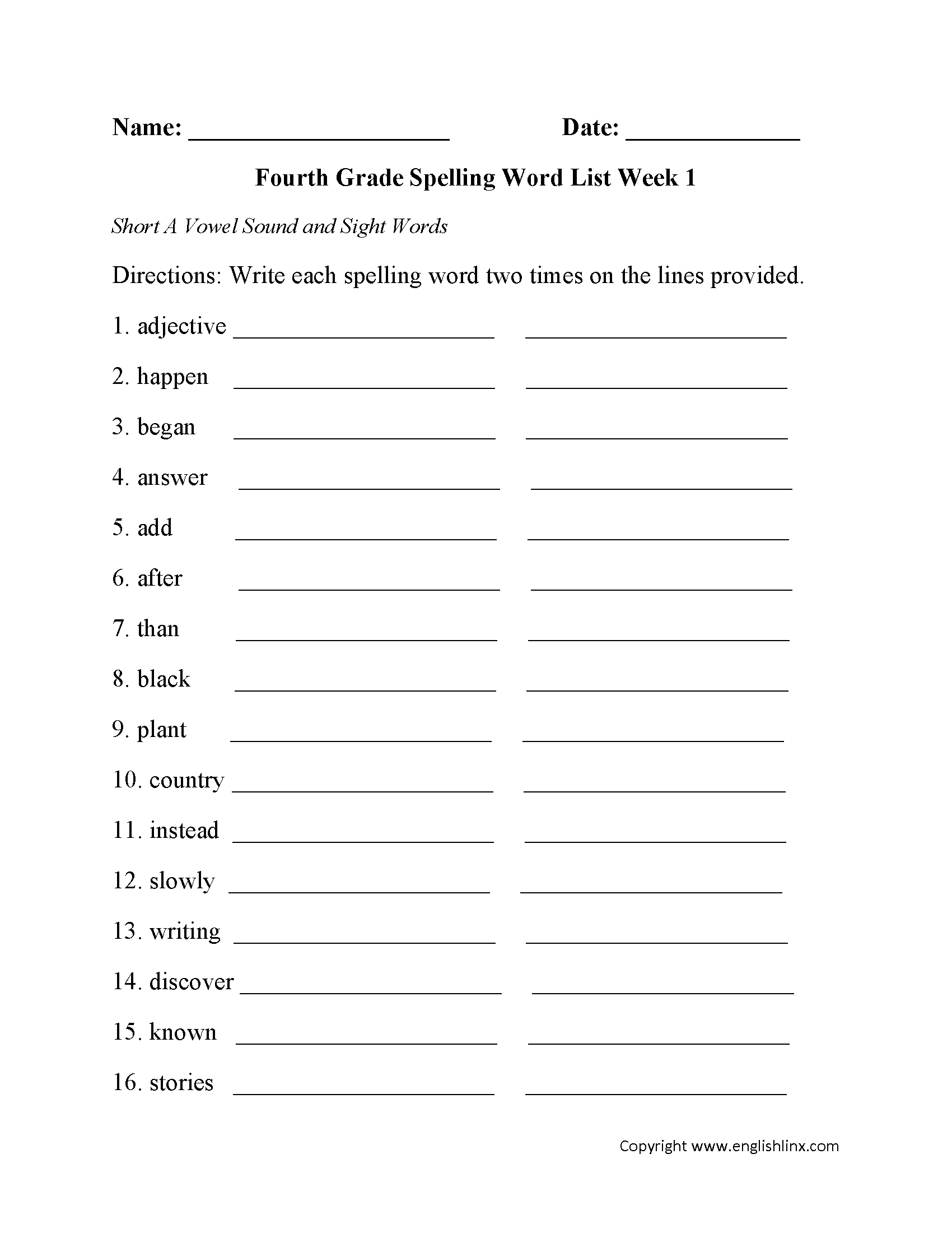 Fourth Grade Spelling Words Worksheets | Eng-Writing | Spelling - 7Th Grade Spelling Worksheets Free Printable