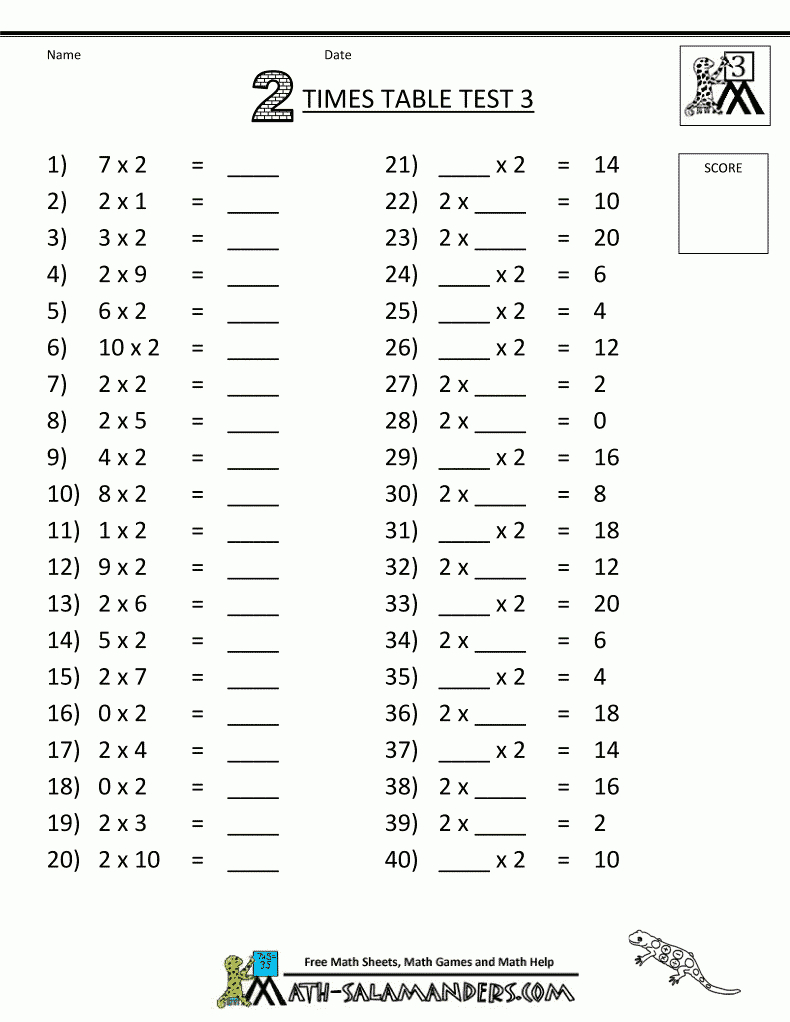 Free 3Rd Grade Math Worksheets 2 Times Table Test 3 | Kidos | 3Rd - Free Printable Maths Worksheets Ks1