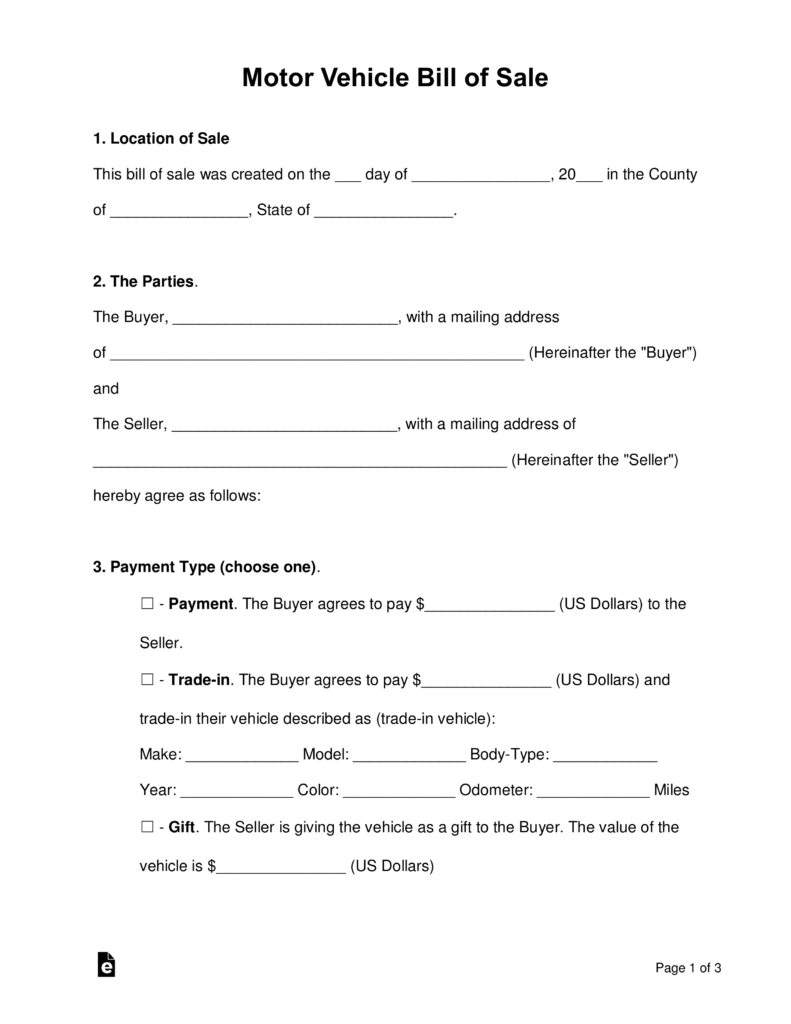 Free Bill Of Sale Forms - Pdf | Word | Eforms – Free Fillable Forms - Free Printable Bill Of Sale Form