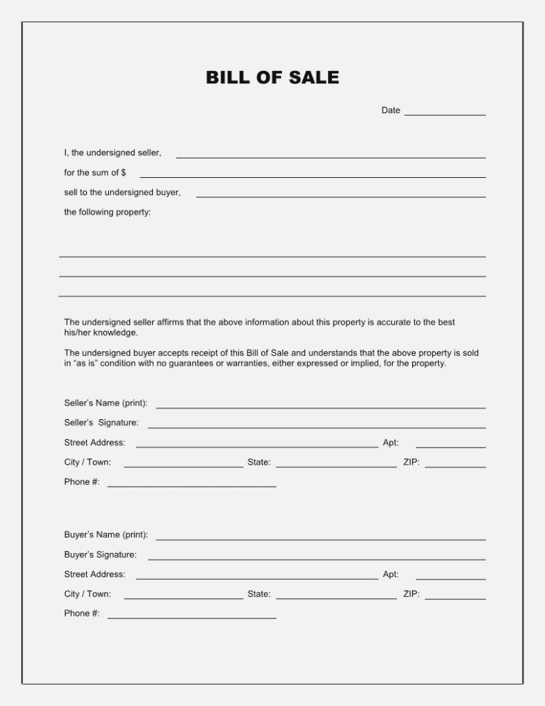 Free Bill Of Sale Template For Vehicle Of Free Vehicle Bill Sale - Free Printable Bill Of Sale Form