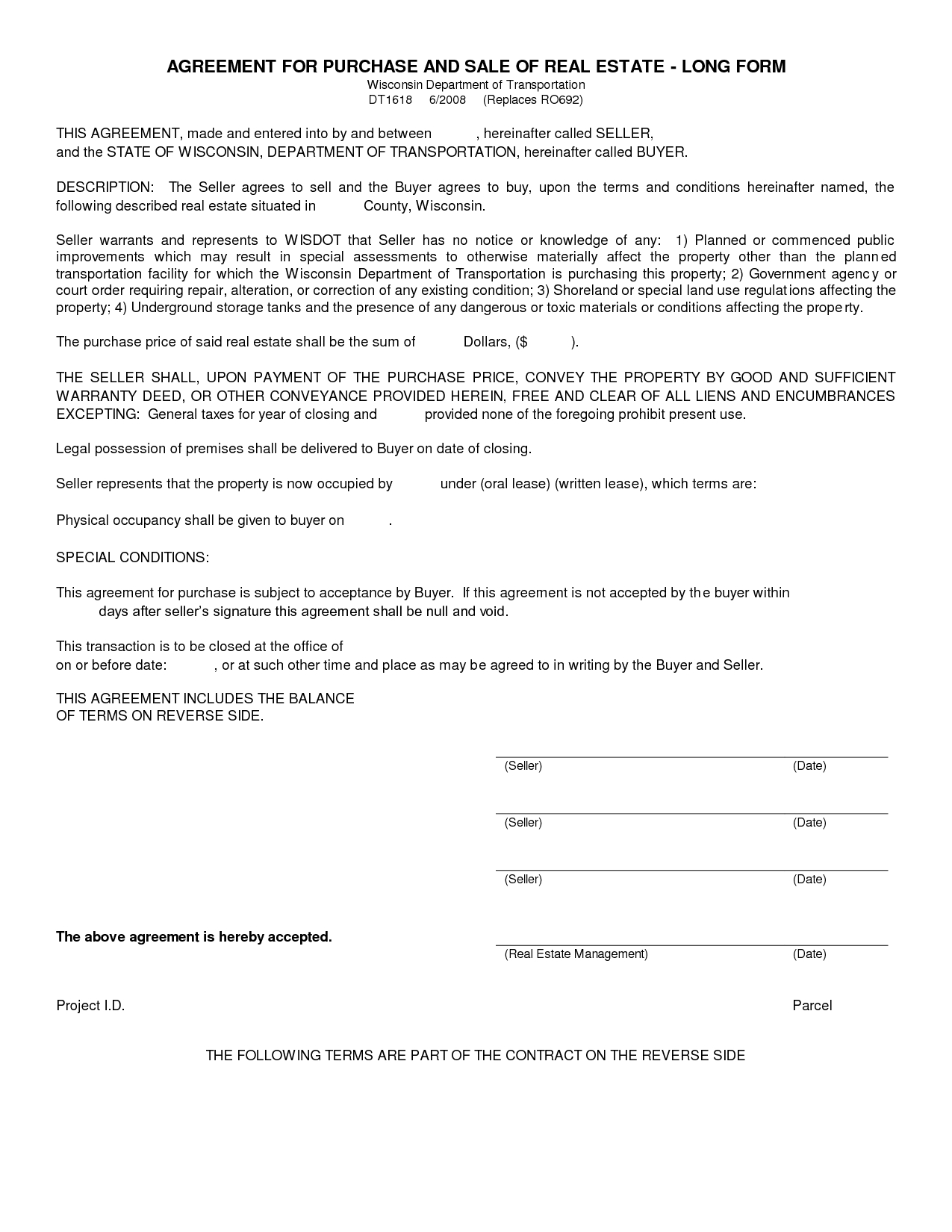 Free Blank Purchase Agreement Form Images - Agreement To Purchase - Free Printable Real Estate Contracts