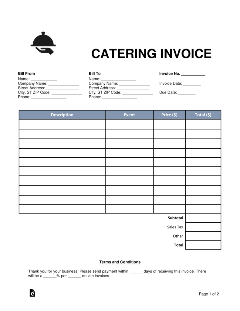 Free Catering Invoice Template - Word | Pdf | Eforms – Free Fillable - Free Printable Catering Invoice Template