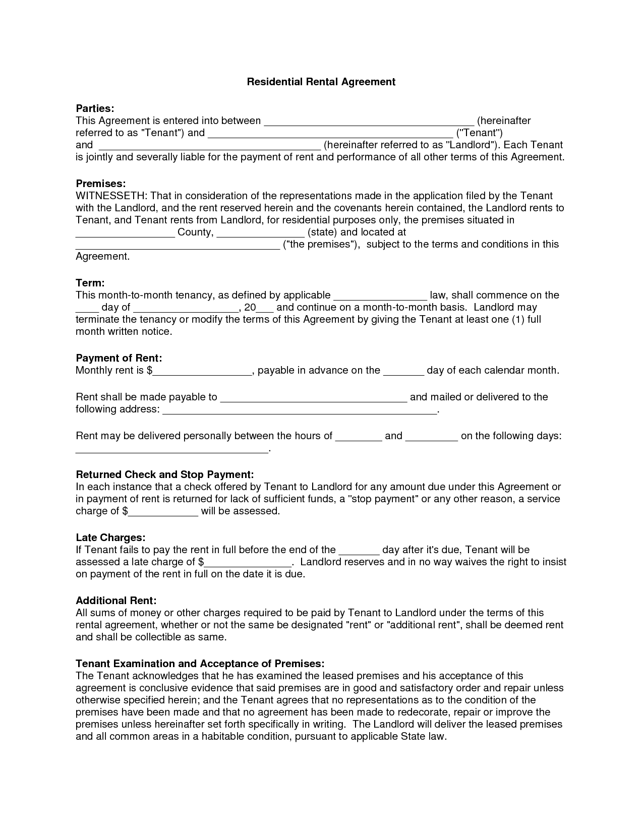 Free Copy Rental Lease Agreement | Residential Rental Agreement - Free Printable Rental Agreement