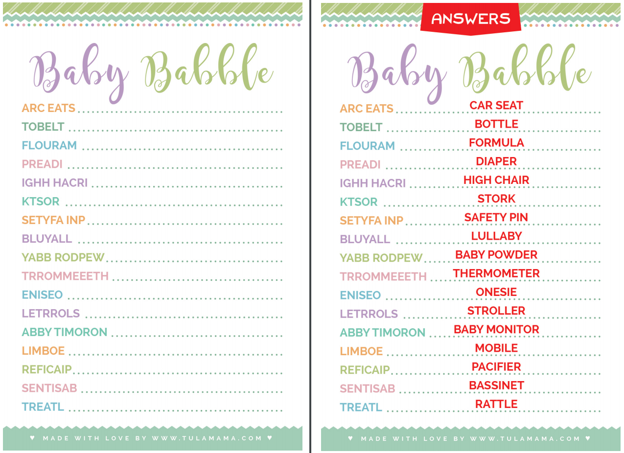 Free &amp;amp; Cute Baby Shower Word Scramble - Tulamama - Free Printable Baby Shower Games Word Scramble