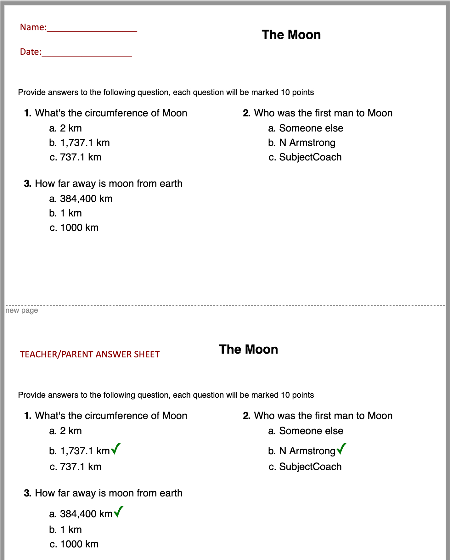 Quiz Maker Free Printable