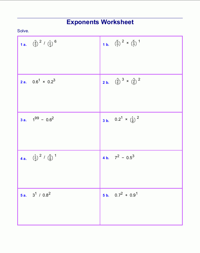 Free Exponents Worksheets - Free Printable Exponent Worksheets