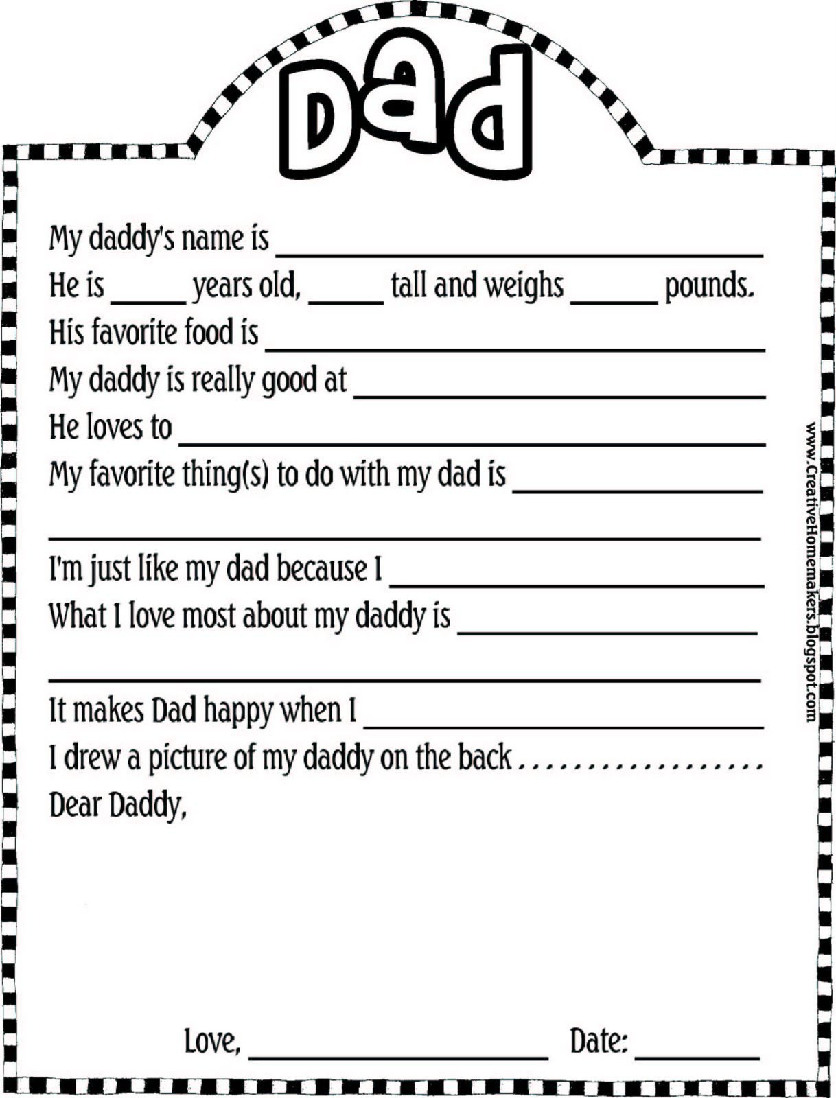 Free Father&amp;#039;s Day Printable From The Creative Homemaker | Father&amp;#039;s - Free Printable Dad Questionnaire