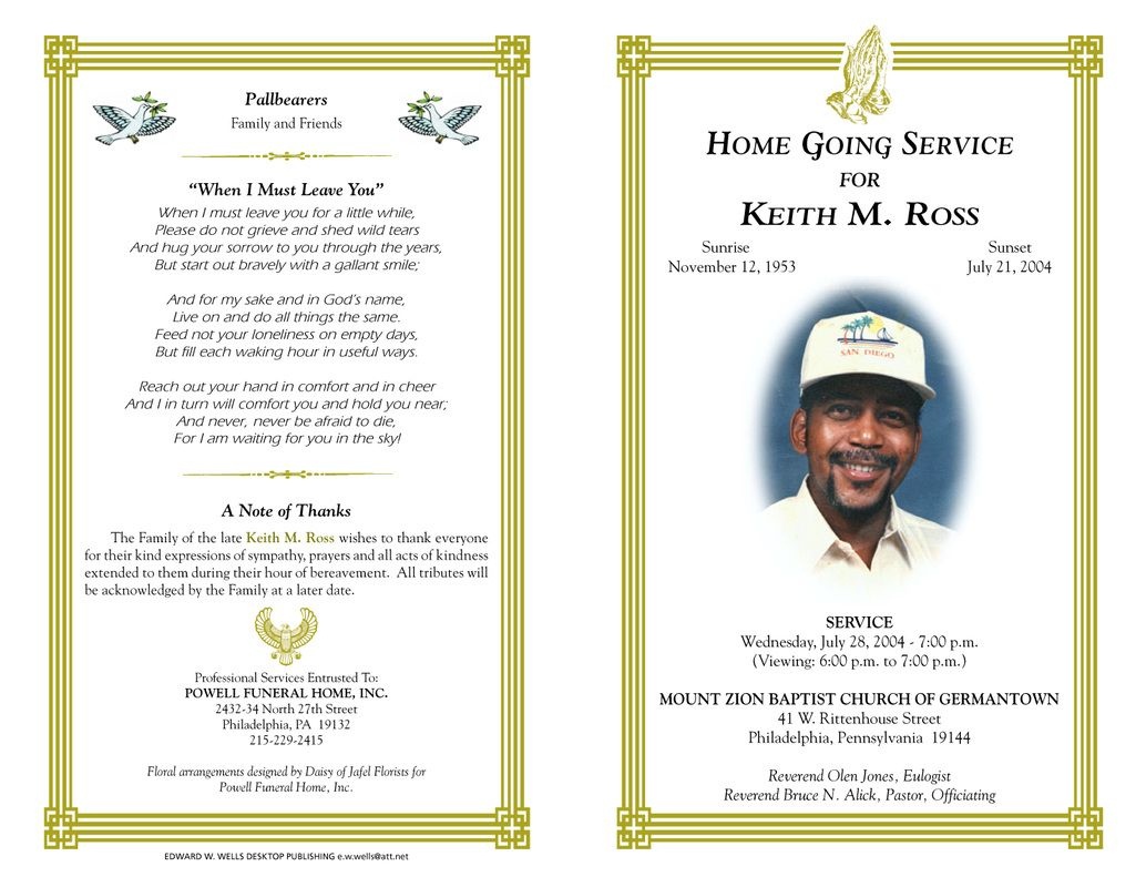 Free Funeral Program Templates | Funeral Program Sample Order Of - Free Printable Memorial Card Template