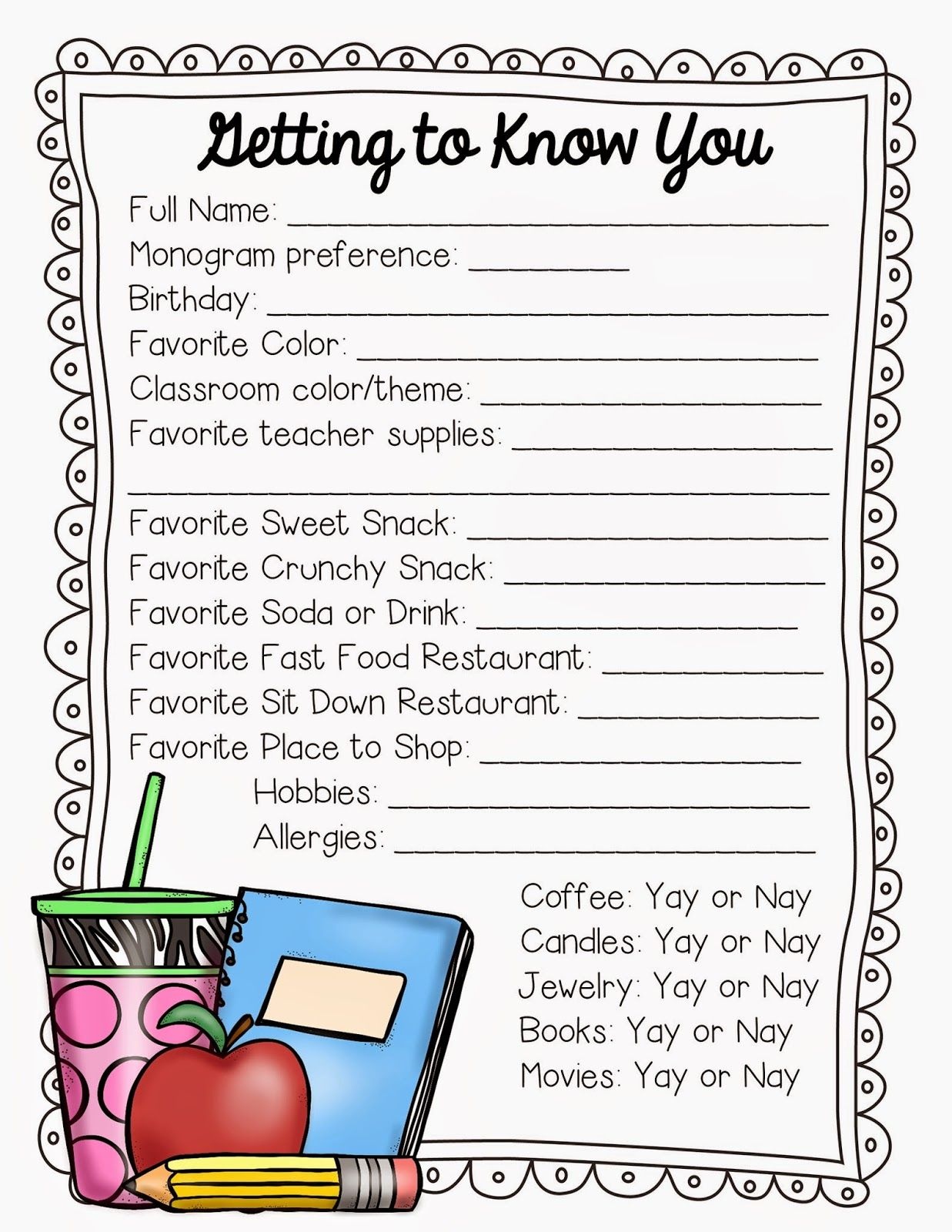 Child Reading Survey Worksheet