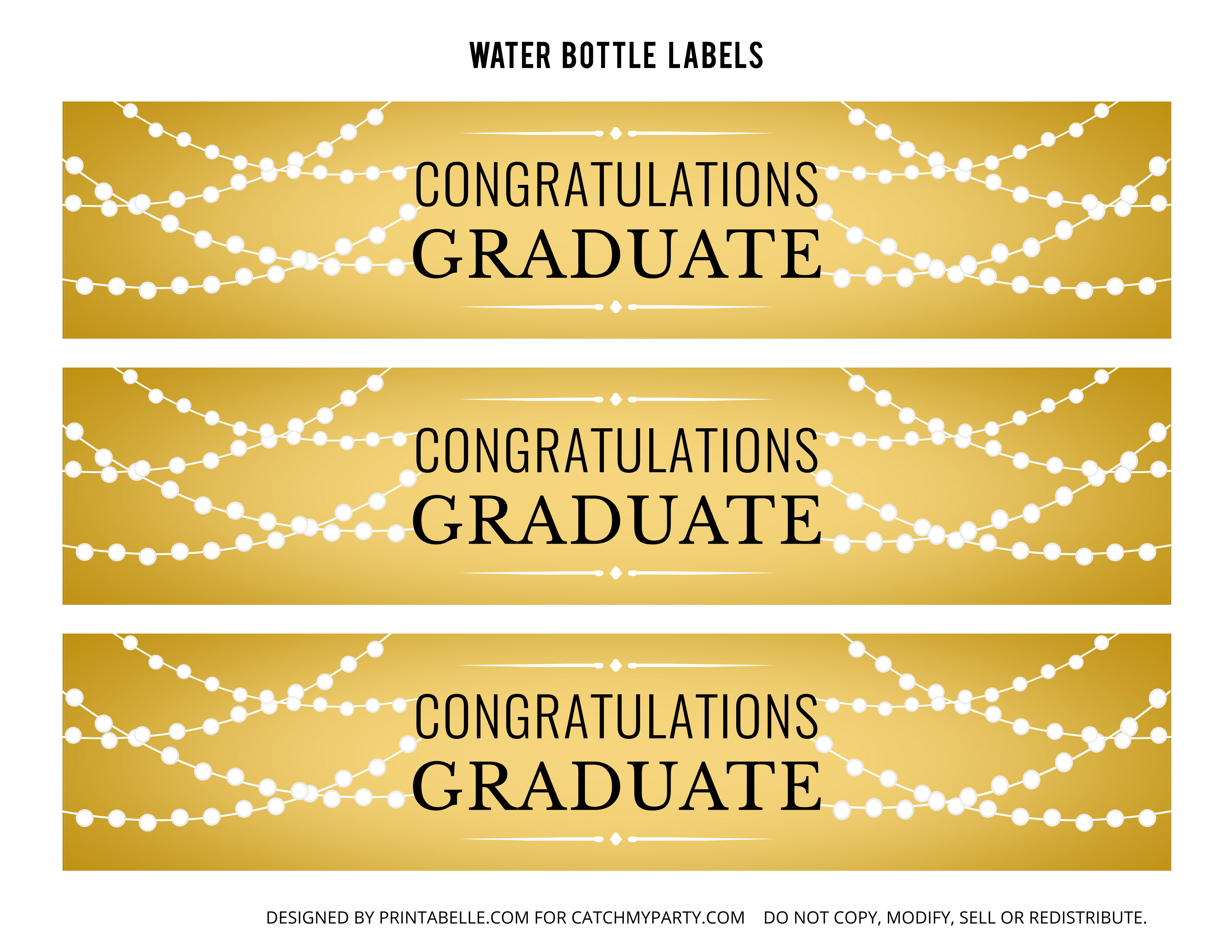 Free Gold Graduation Printables | Catch My Party - Free Printable Water Bottle Labels Graduation