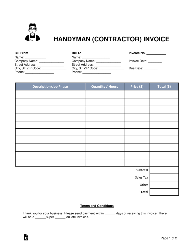 Free Printable Handyman Contracts Printable World Holiday