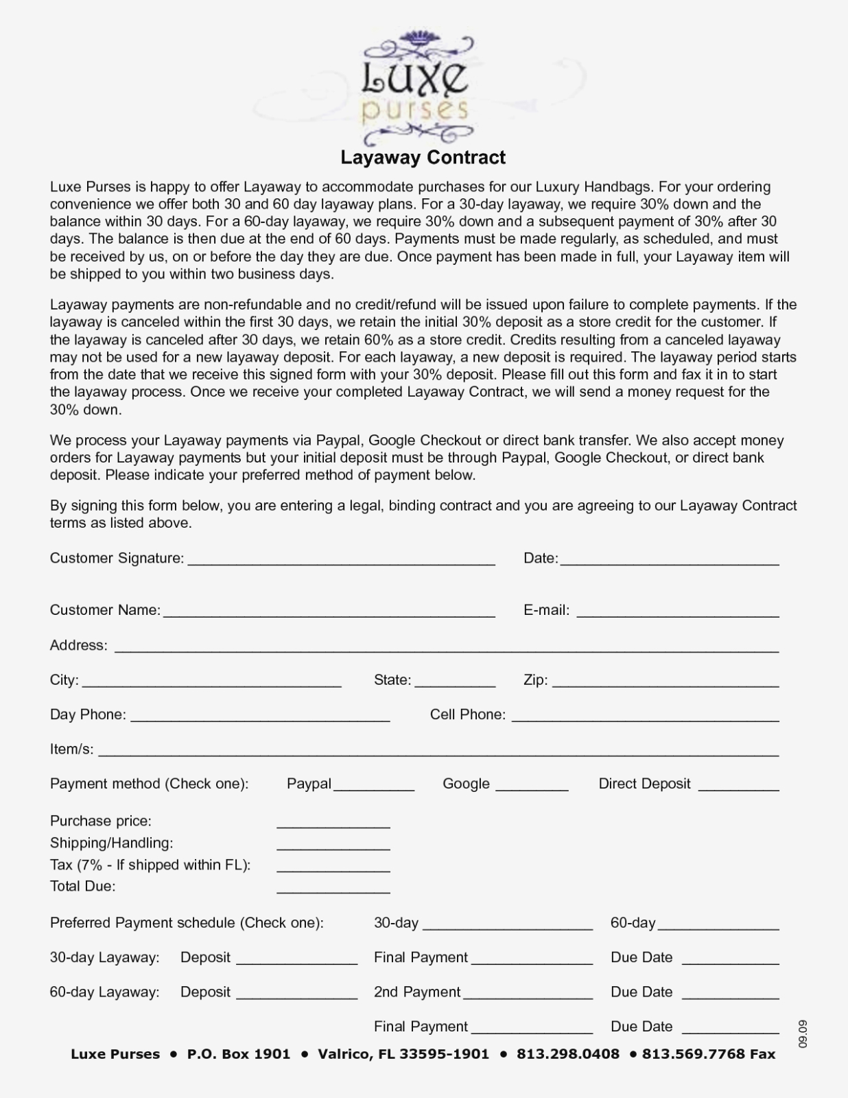 Free Layaway Agreement Forms Basic 13 Best Of Retail Layaway Forms - Free Printable Layaway Forms