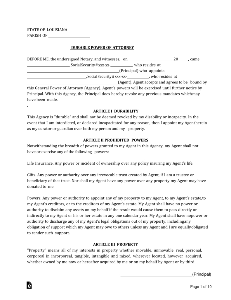 Free Louisiana Power Of Attorney Forms - Pdf | Word | Eforms – Free - Free Printable Medical Forms Kit