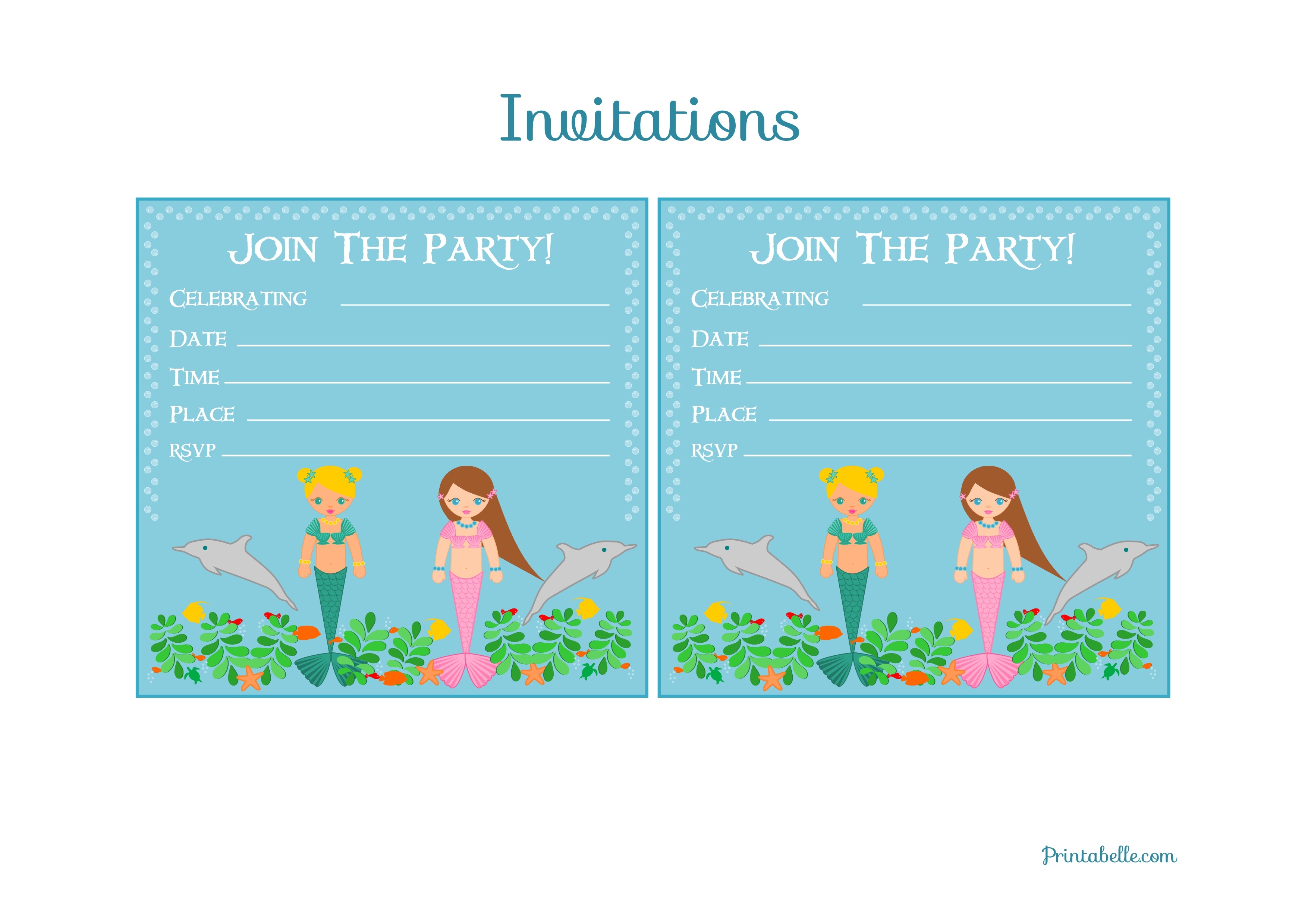 Free Mermaid Birthday Party Printables From Printabelle | Catch My Party - Mermaid Birthday Invitations Free Printable