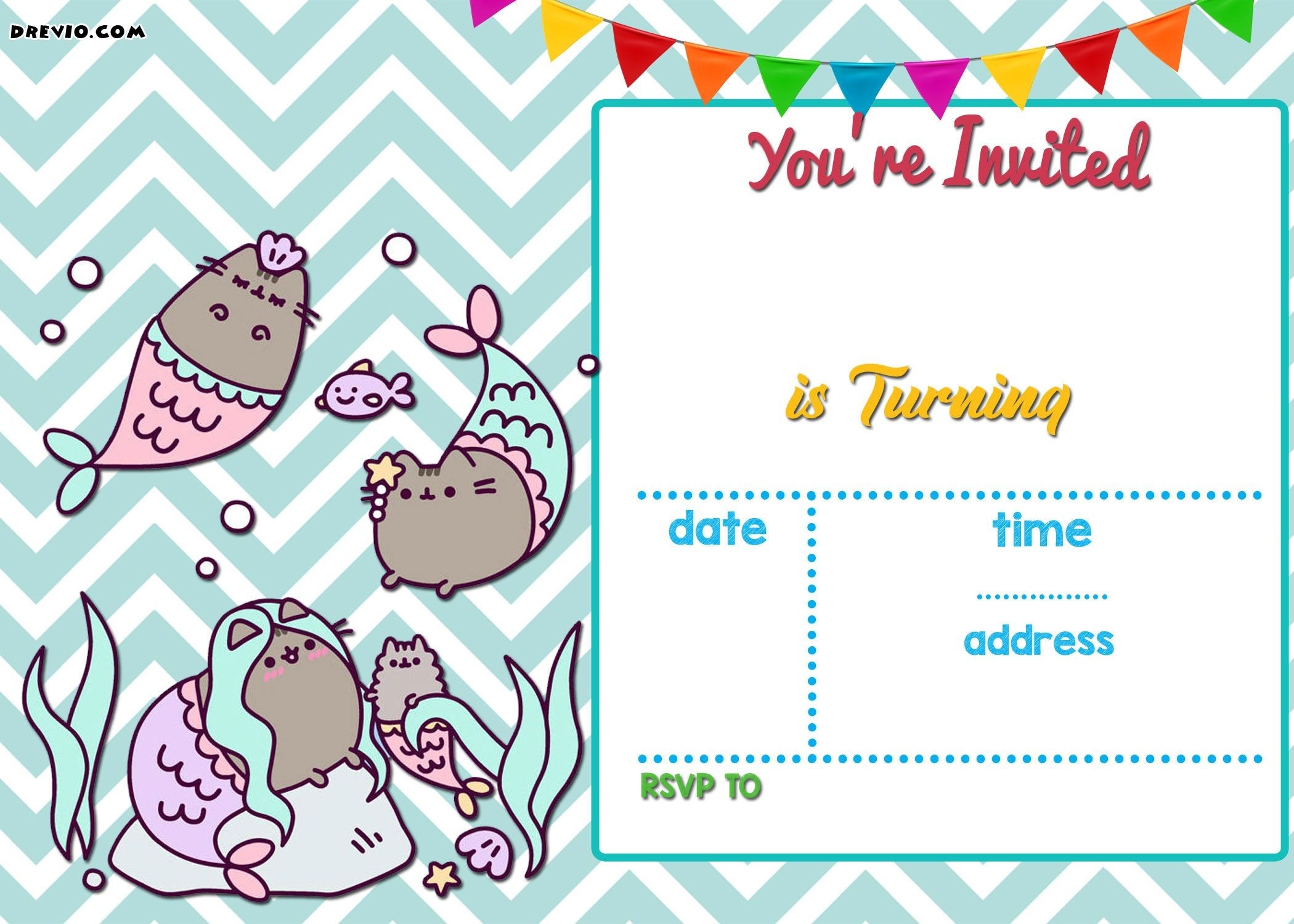 Free Mermaid Pusheen Invitation Templates Free Printable Birthday - Mermaid Birthday Invitations Free Printable