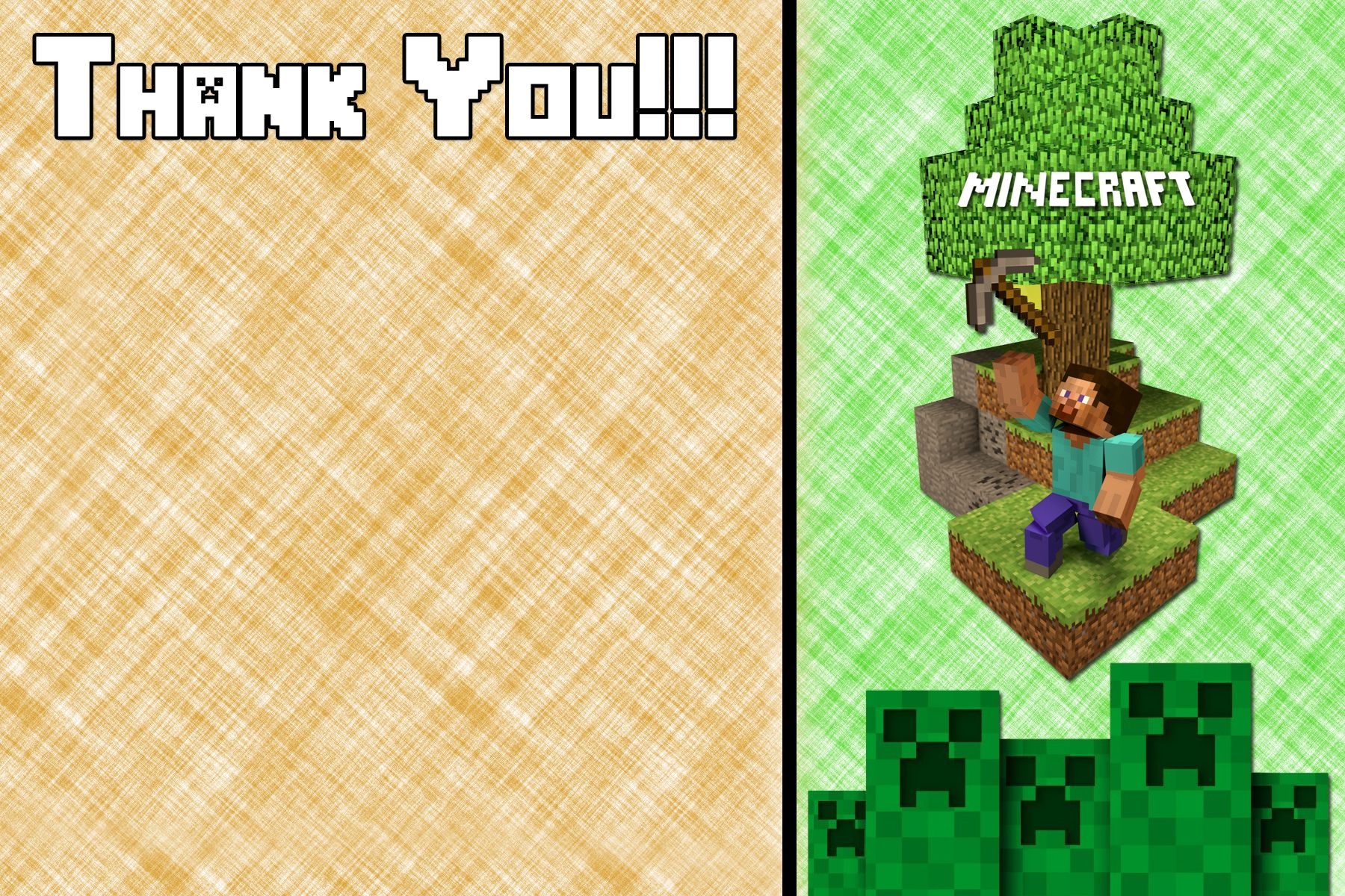 Free Minecraft Inspired Birthday Thank You Card Printable | Party - Free Printable Minecraft Thank You Notes