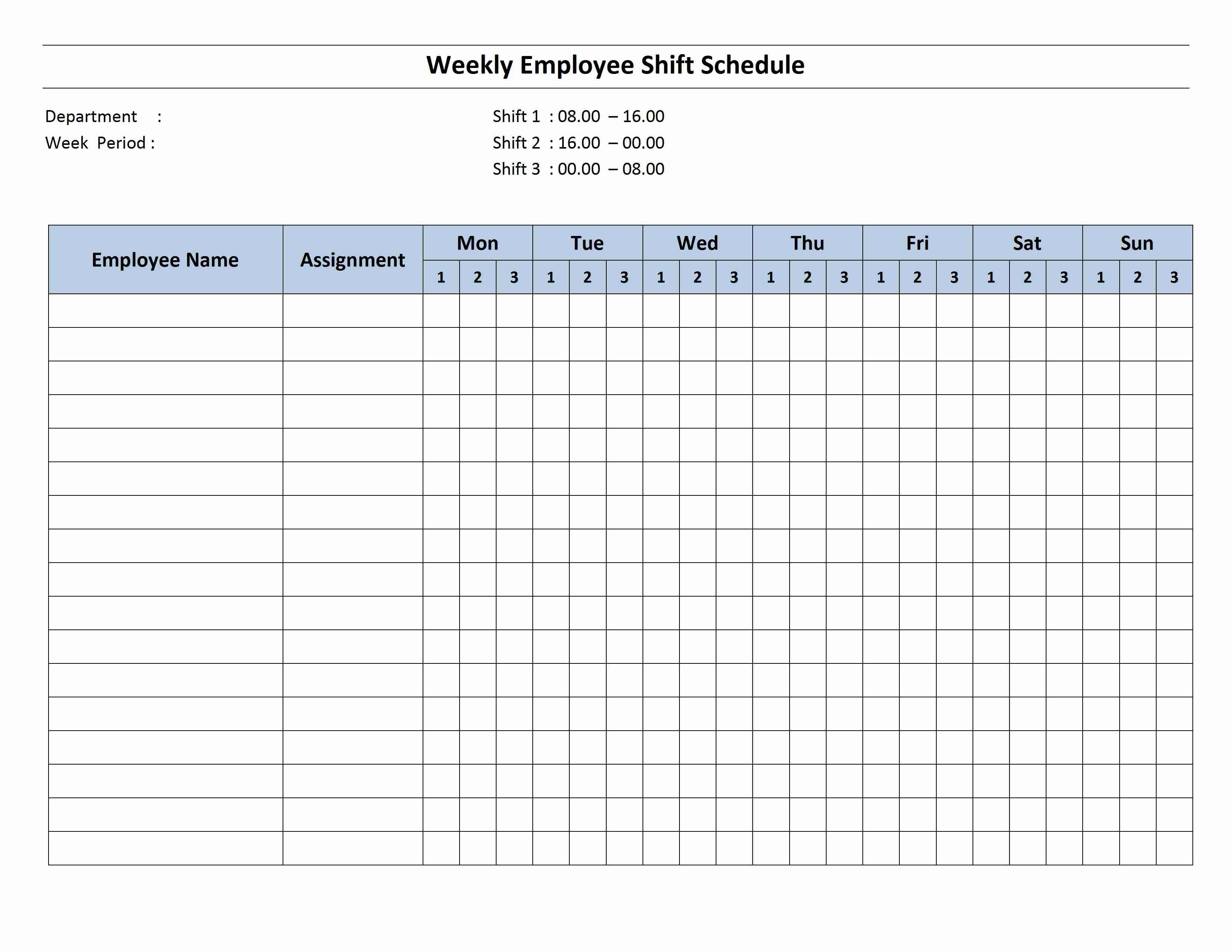 work schedule template for a week