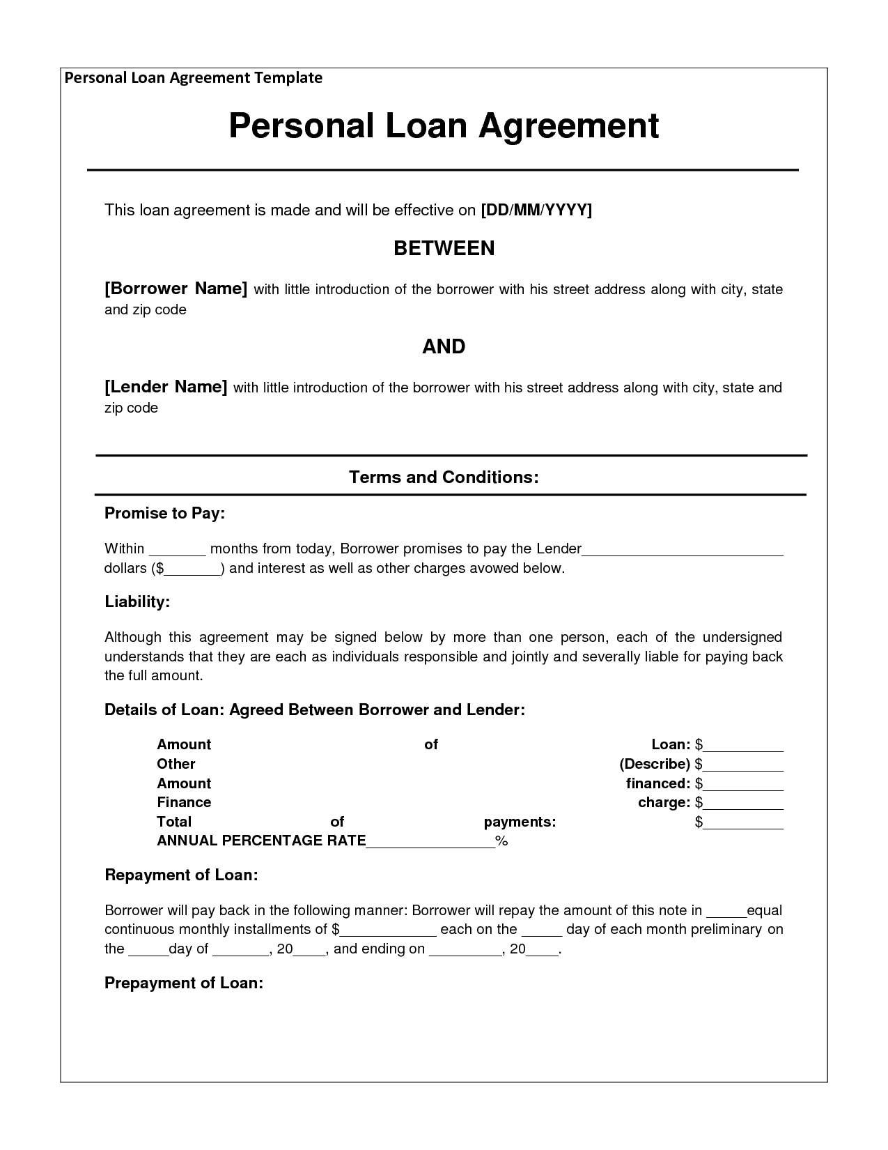 Free Personal Loan Agreement Form Template - $1000 Approved In 2 - Free Printable Personal Loan Forms