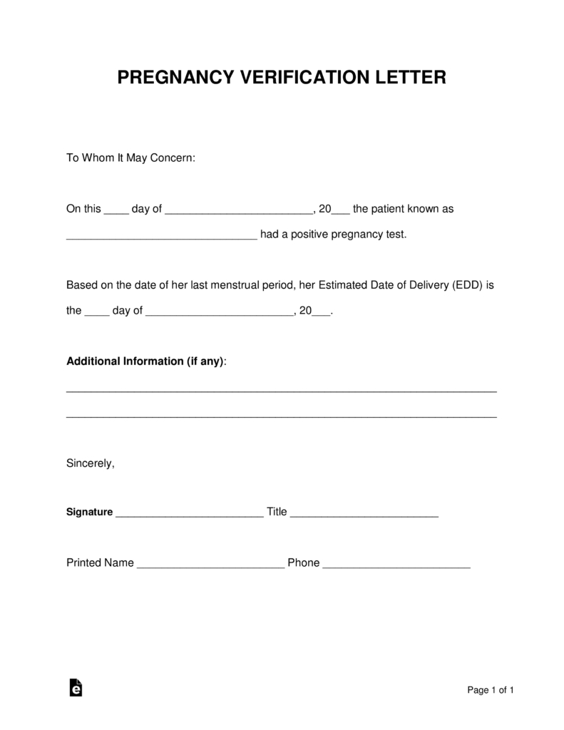 Free Pregnancy Verification Form - Pdf | Word | Eforms – Free - Free Printable Medical Forms Kit