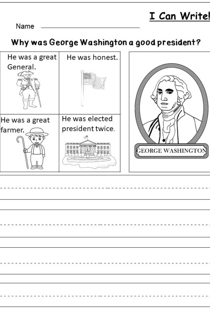 Free President&amp;#039;s Day Writing Worksheet | Kindergarten Writing And - Free Printable President Worksheets