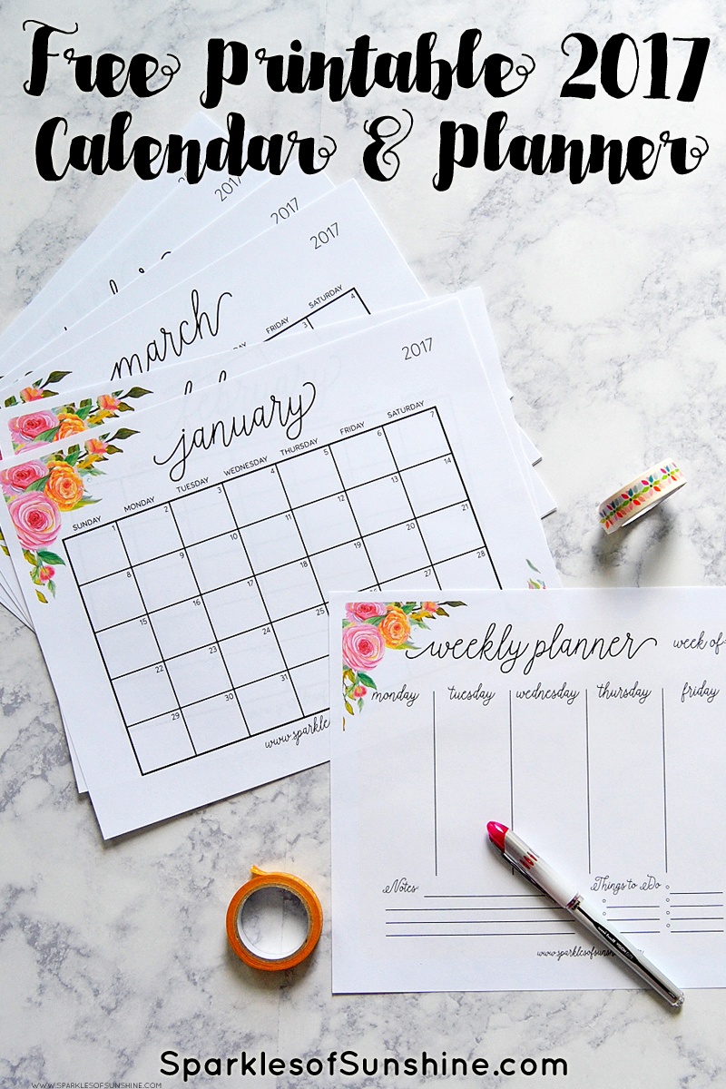 Free Printable 2017 Monthly Calendar And Weekly Planner - Free Printable Agenda 2017