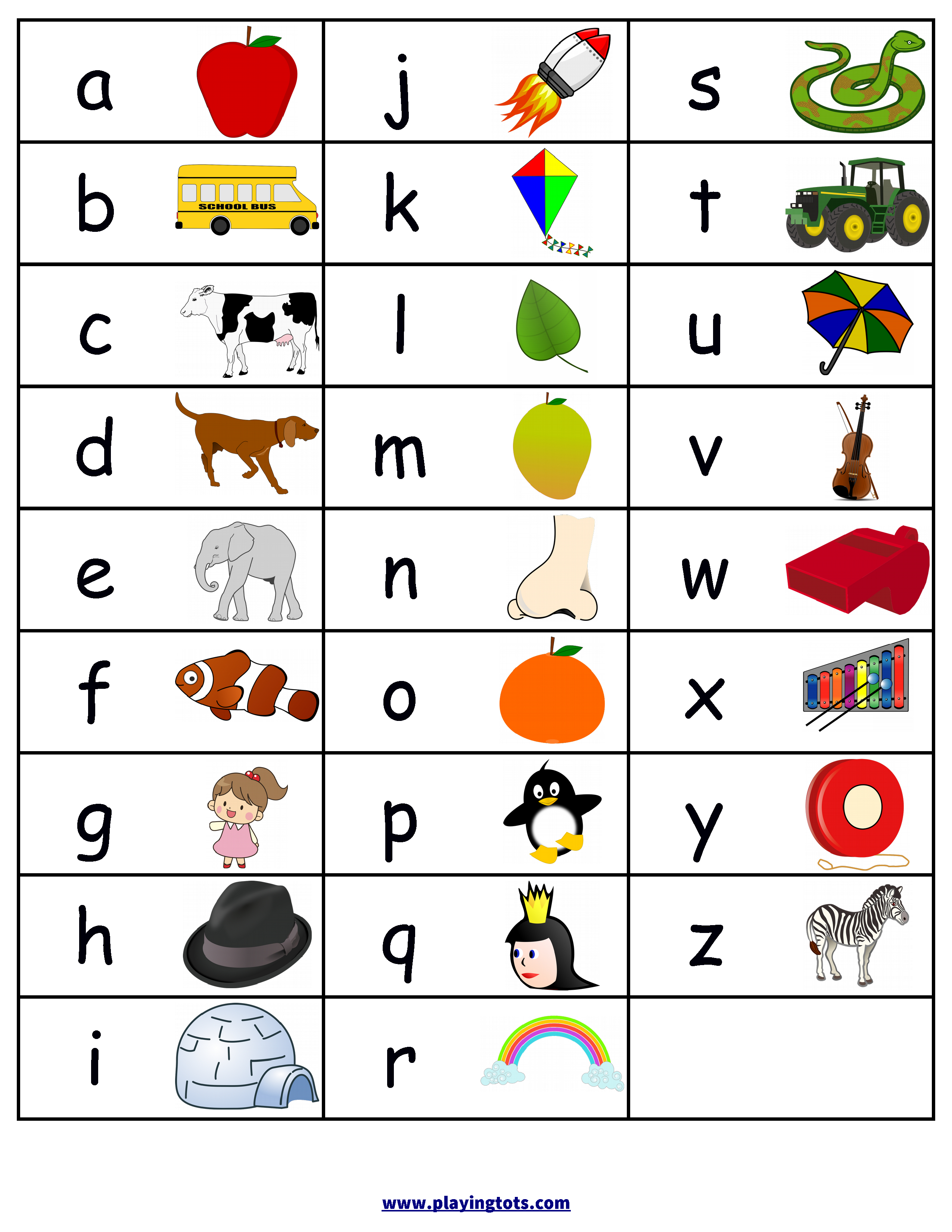 Free Printable Alphabets Chart With Pictures | Baby Bedroom - Free Printable Alphabet Chart