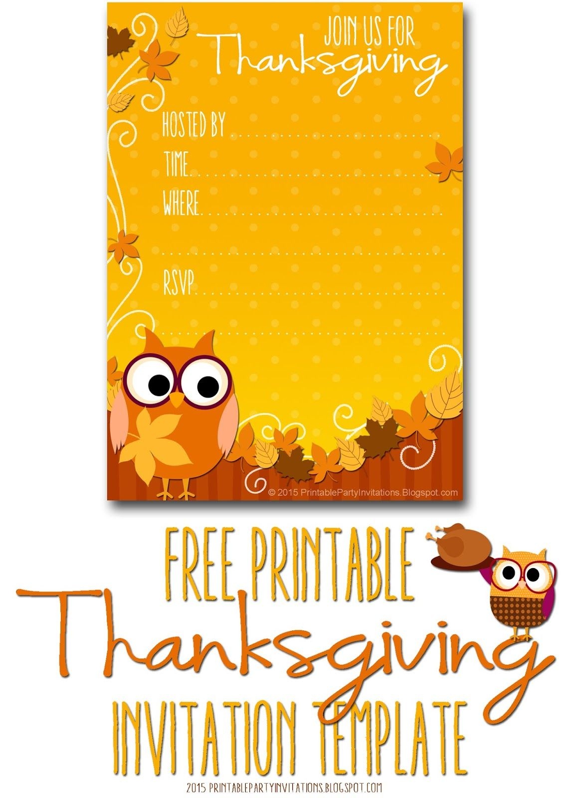Free Printable Autumn Owl Thanksgiving Invitation Template | Party - Free Printable Thanksgiving Invitation Templates