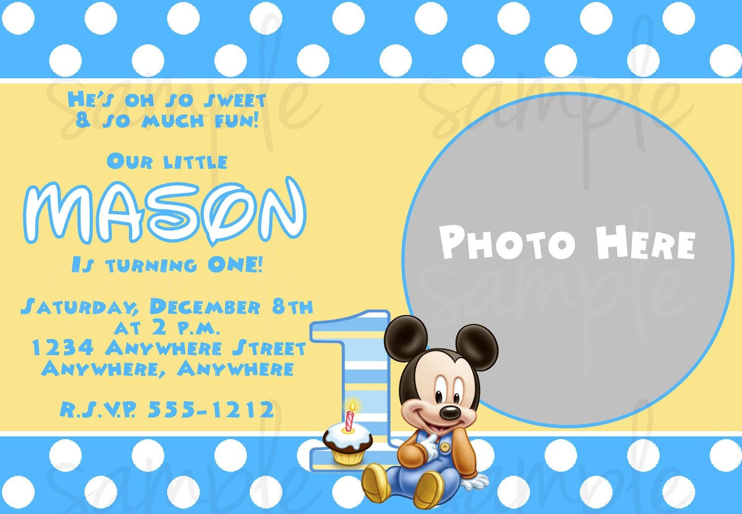 Free Printable Baby Mickey Mouse 1St Birthday Invitations | Jakes - Free Printable Mickey Mouse 1St Birthday Invitations