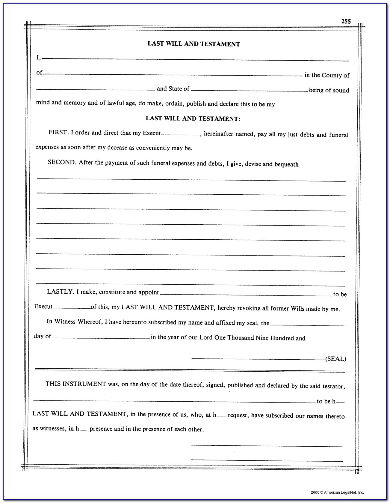 Printable Blank Last Will And Testament Template Uk