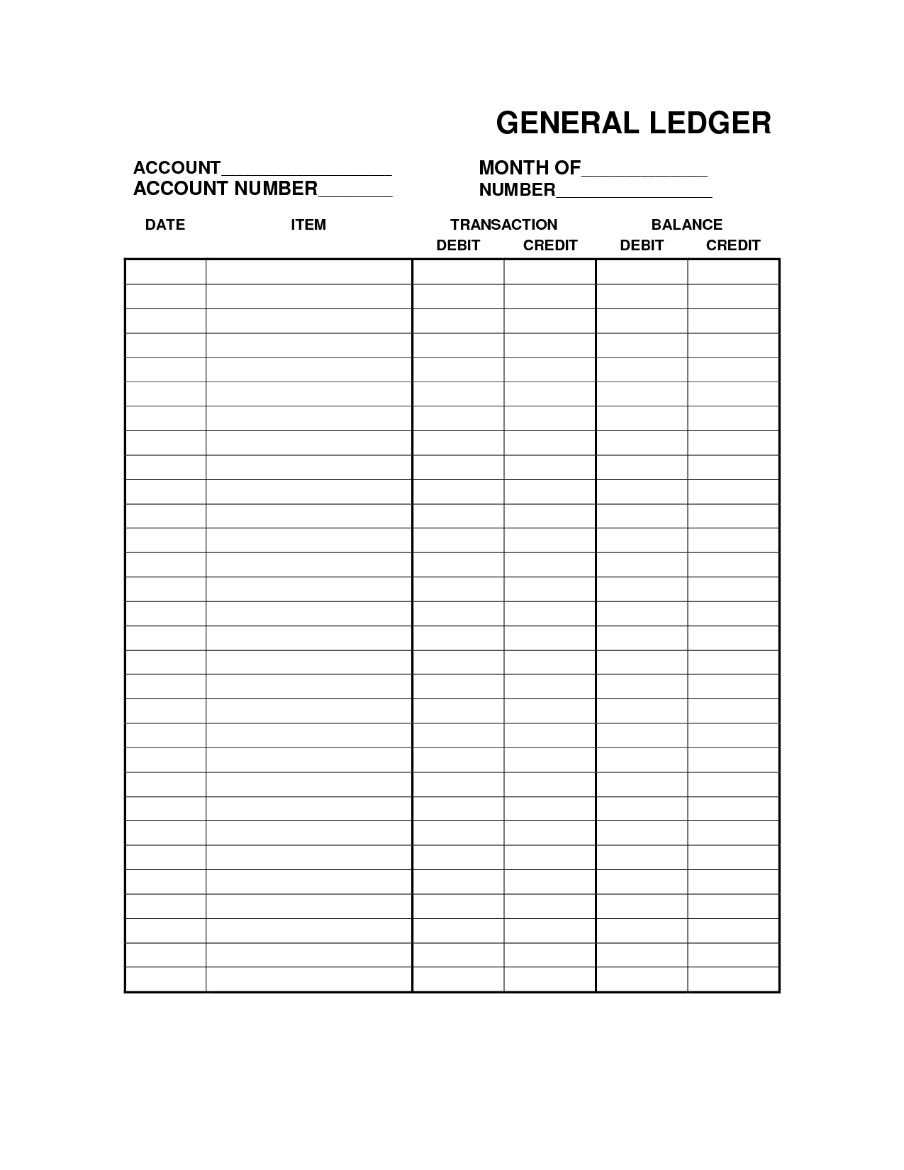 Free Printable Bookkeeping Sheets | General Ledger Free Office Form ...