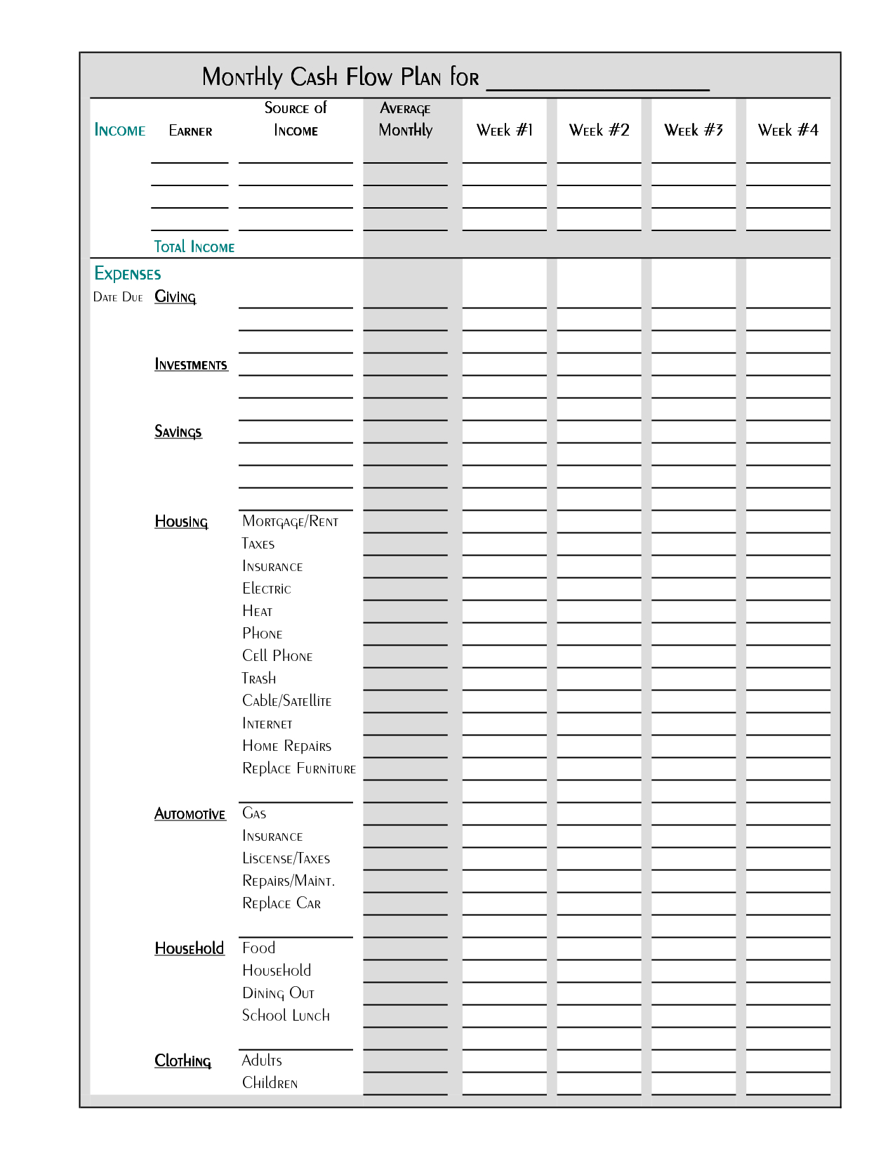 budget sheet ideas