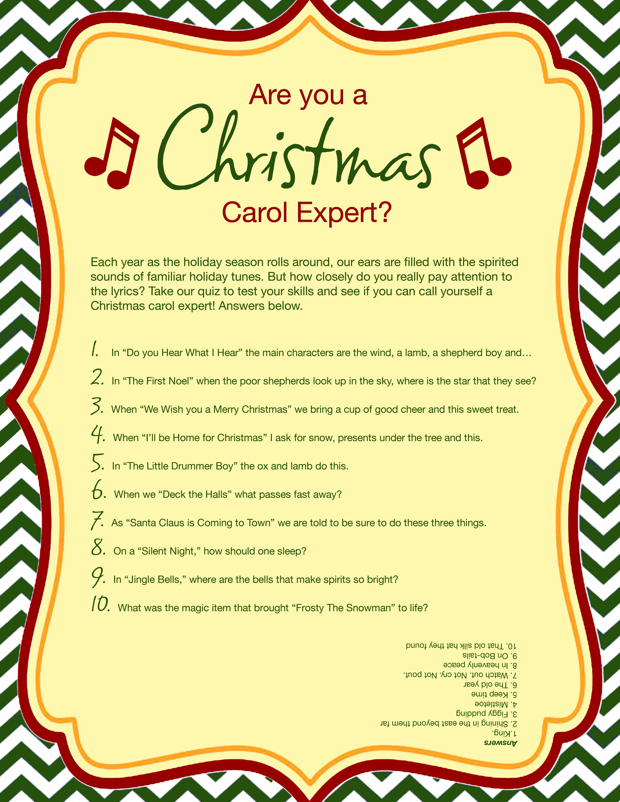 Free Printable Christmas Carol Quiz - American Greetings - Free Printable Lyrics To Christmas Carols