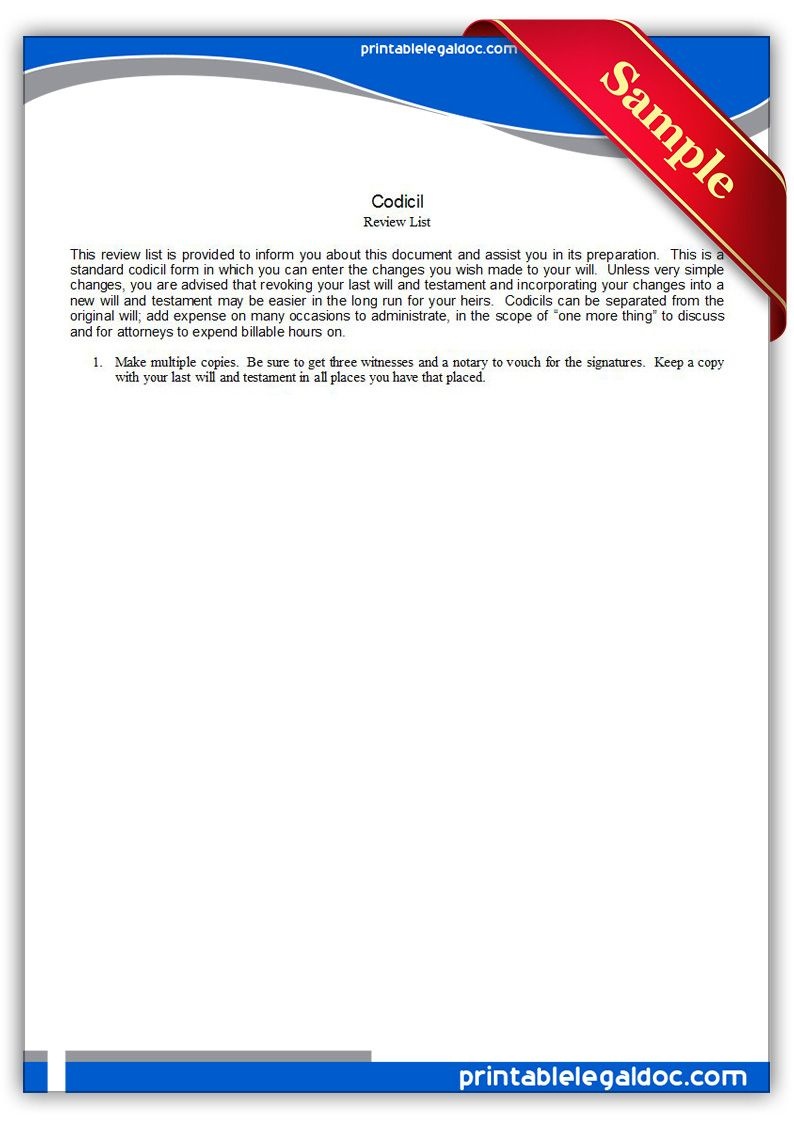 Free Printable Codicil Legal Forms | Free Legal Forms | Online Form - Free Legal Forms Online Printable