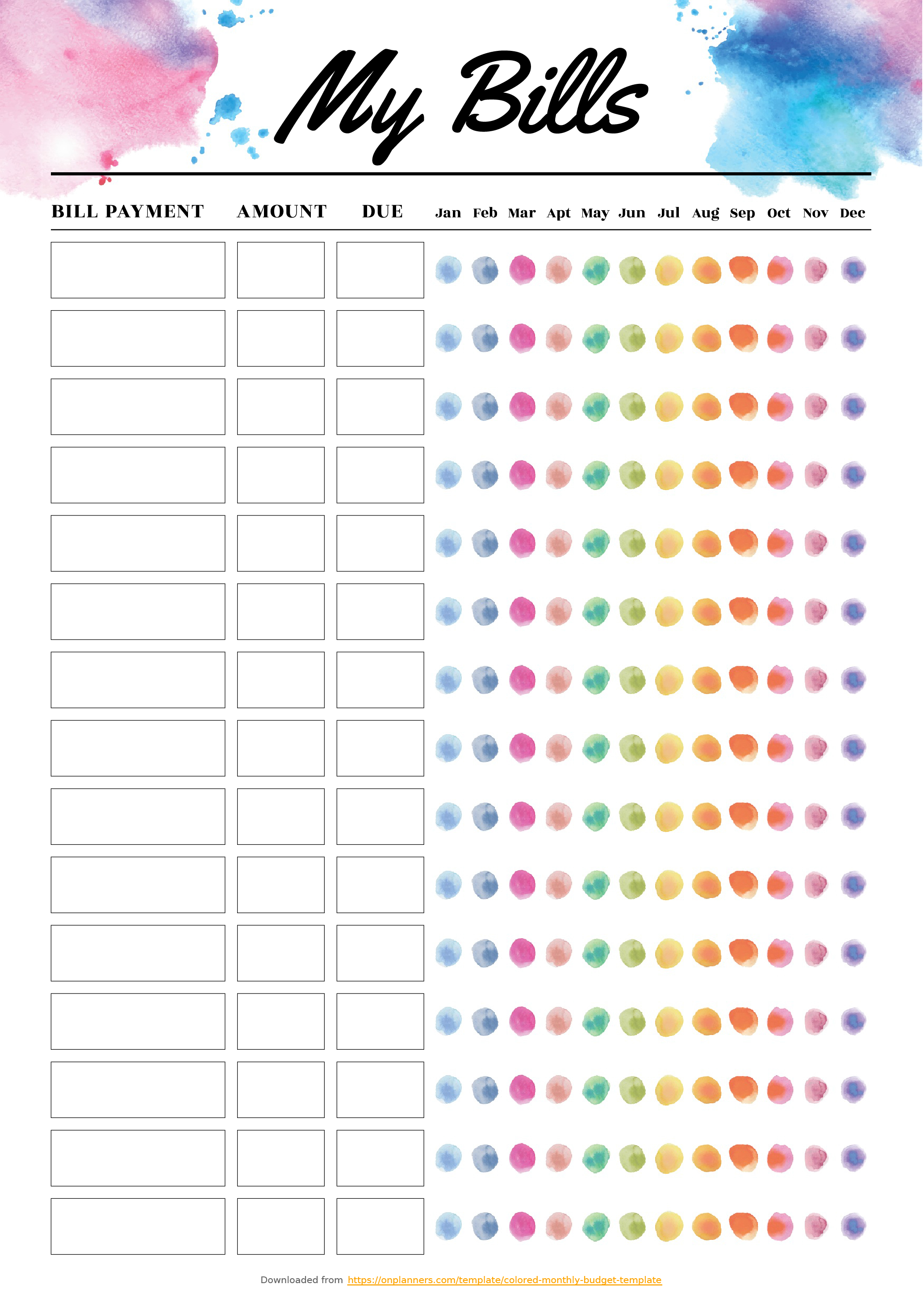 Free Printable Colored Monthly Budget Template Pdf Download - Free Printable Monthly Budget